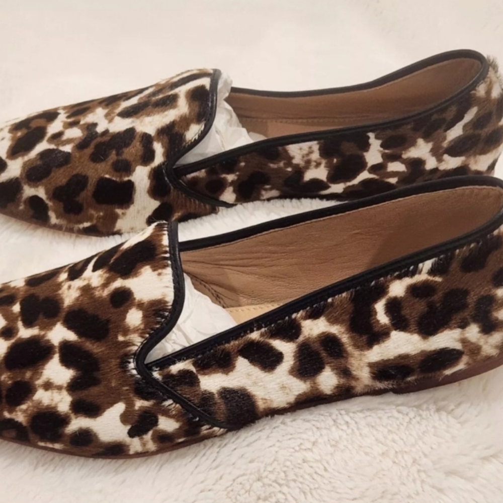 JCrew Sz 6  Cora Leopard Animal Print Calf Hair Leather Loafer Flat Shoes